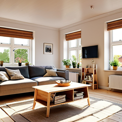 **Image Prompt:** A cozy living room in a Swedish home. Sunlight streams through energy-efficient windows. A modern smart meter glows subtly on the wall. Solar panels are visible on the roof outside, hinting at sustainable energy. The overall mood is warm, inviting, and subtly hints at energy efficiency and modern living in Sweden.