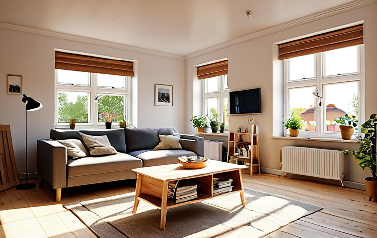 **Image Prompt:** A cozy living room in a Swedish home. Sunlight streams through energy-efficient windows. A modern smart meter glows subtly on the wall. Solar panels are visible on the roof outside, hinting at sustainable energy. The overall mood is warm, inviting, and subtly hints at energy efficiency and modern living in Sweden.